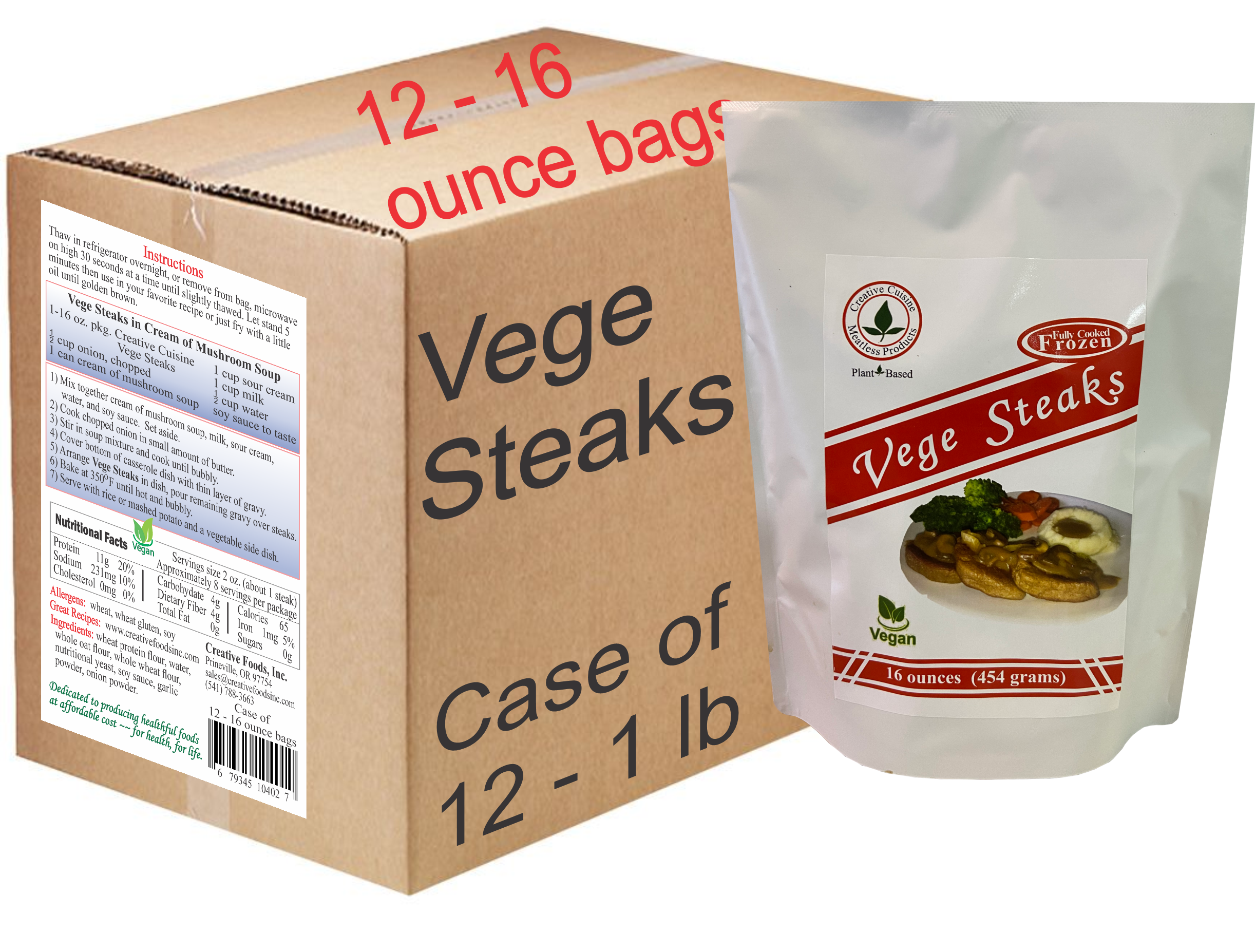 Vege Steaks-Case of 12 - 16 ounce pkgs FROZEN
